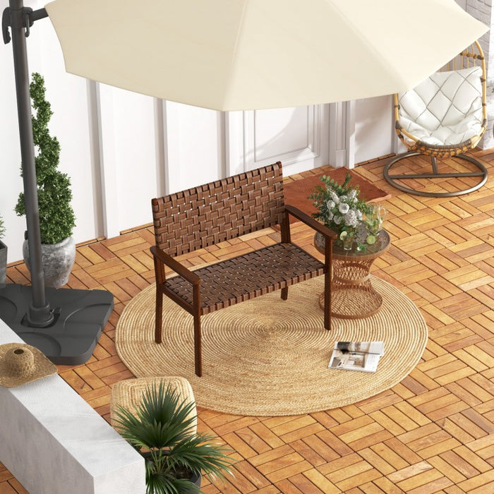 Outdoor Patio Garden Bench with Backrest - Rubberwood Double Leisure Chair