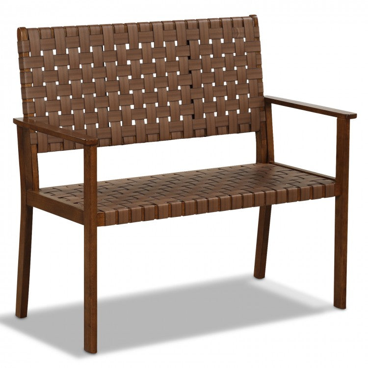 Outdoor Patio Garden Bench with Backrest - Rubberwood Double Leisure Chair