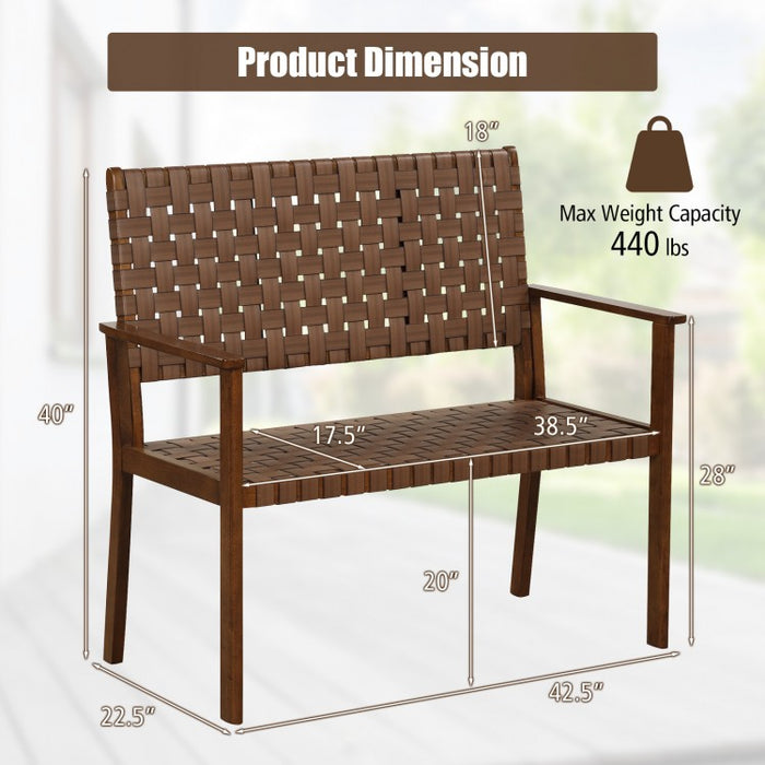 Outdoor Patio Garden Bench with Backrest - Rubberwood Double Leisure Chair