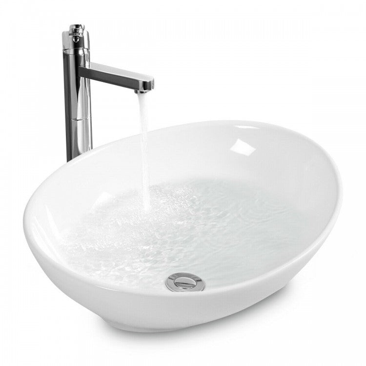 Modern Minimalist Oval White Ceramic Sink Basin for Bathroom