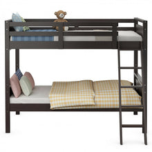 Load image into Gallery viewer, Costway Brown Solid Wood Bunk Bed with Guard Rails and Ladder
