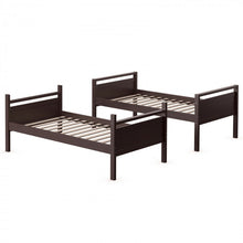 Load image into Gallery viewer, Costway Brown Solid Wood Bunk Bed with Guard Rails and Ladder

