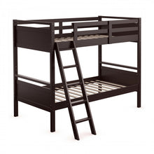 Load image into Gallery viewer, Costway Brown Solid Wood Bunk Bed with Guard Rails and Ladder
