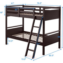 Load image into Gallery viewer, Costway Brown Solid Wood Bunk Bed with Guard Rails and Ladder

