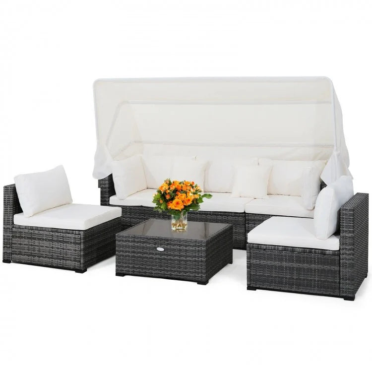 Costway Outdoor Furniture with Canopy Sofa Set and Retractable Top - Suitable for Backyard and Garden