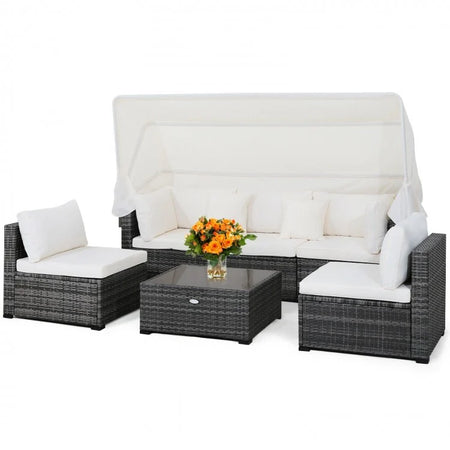 Costway Outdoor Furniture with Canopy Sofa Set and Retractable Top - Suitable for Backyard and Garden