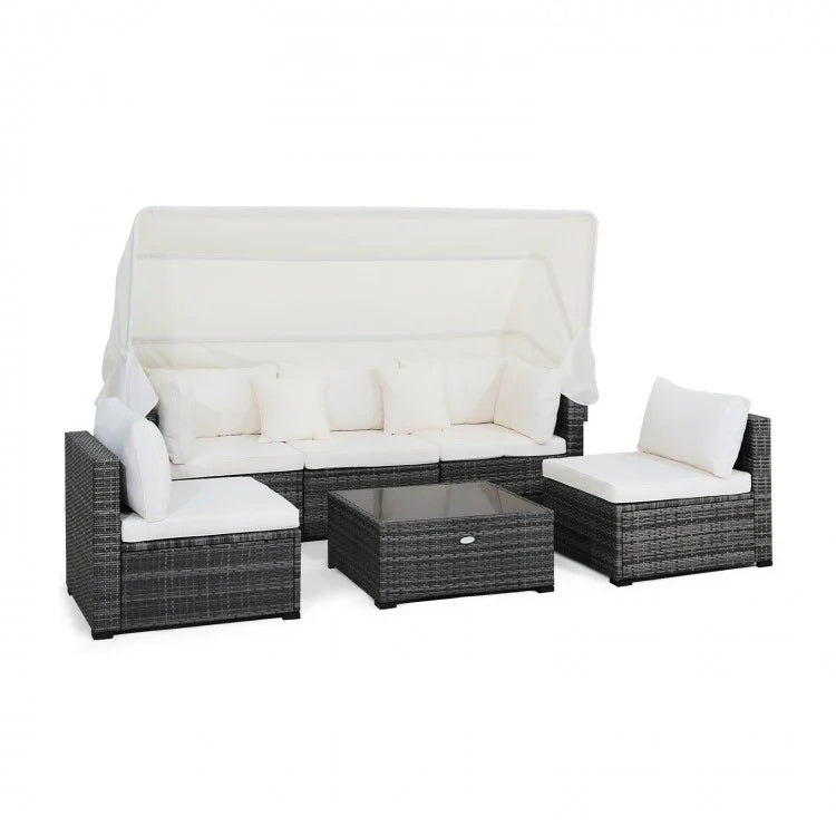 Costway Outdoor Furniture with Canopy Sofa Set and Retractable Top - Suitable for Backyard and Garden