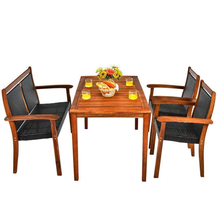 Outdoor 4-Piece Dining Room Set - Includes 1 Long Table, 1 Loveseat, and 2 Armchairs - Suitable for Backyard Gatherings