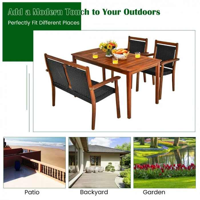 Outdoor 4-Piece Dining Room Set - Includes 1 Long Table, 1 Loveseat, and 2 Armchairs - Suitable for Backyard Gatherings