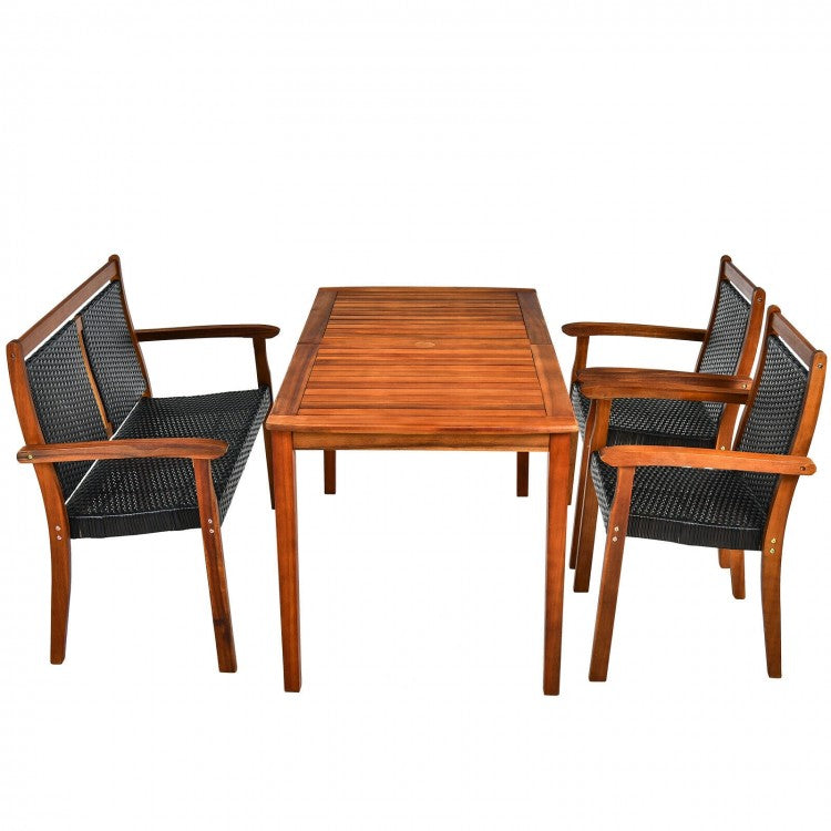 Outdoor 4-Piece Dining Room Set - Includes 1 Long Table, 1 Loveseat, and 2 Armchairs - Suitable for Backyard Gatherings