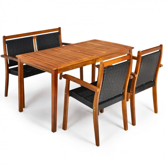 Outdoor 4-Piece Dining Room Set - Includes 1 Long Table, 1 Loveseat, and 2 Armchairs - Suitable for Backyard Gatherings