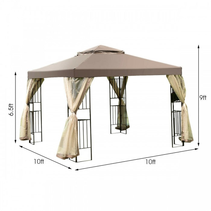 10x10 ft Outdoor Gazebo Tent with Netting and Curtains