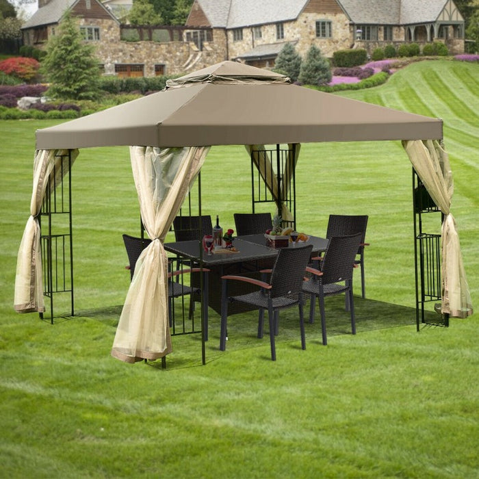 10x10 ft Outdoor Gazebo Tent with Netting and Curtains