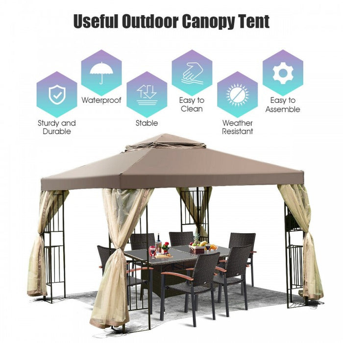 10x10 ft Outdoor Gazebo Tent with Netting and Curtains