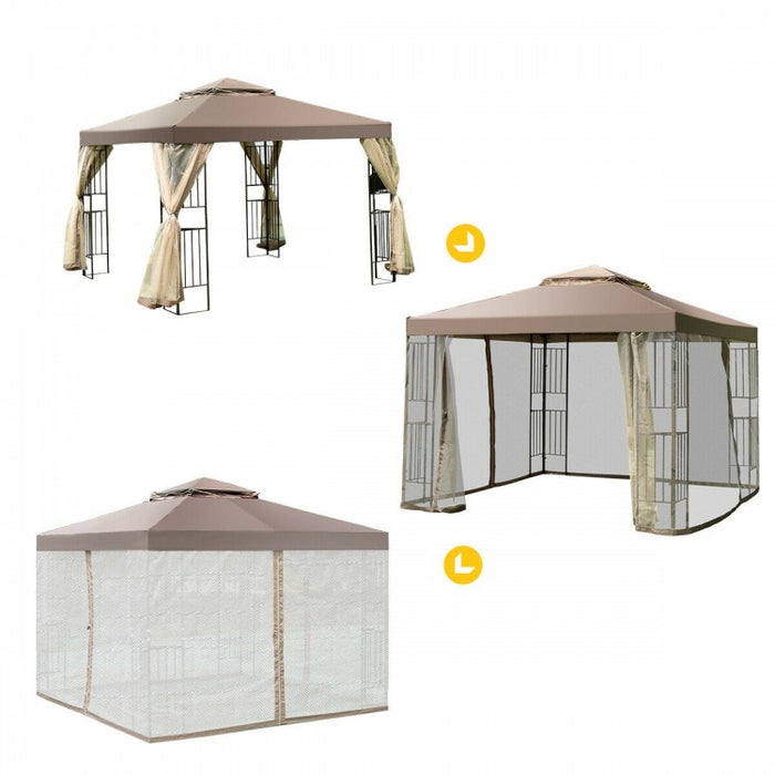 10x10 ft Outdoor Gazebo Tent with Netting and Curtains