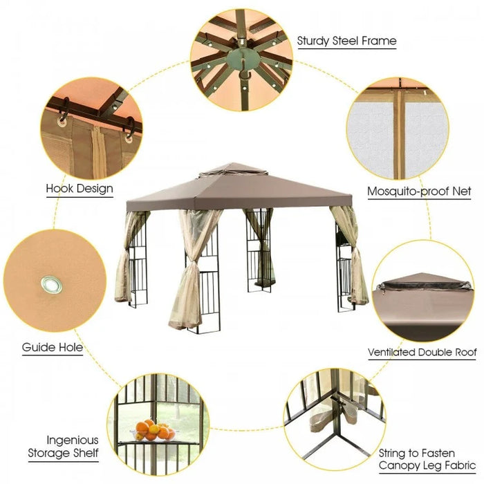 10x10 ft Outdoor Gazebo Tent with Netting and Curtains