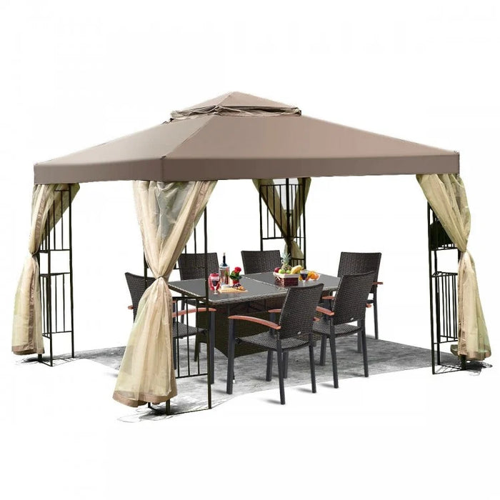 10x10 ft Outdoor Gazebo Tent with Netting and Curtains