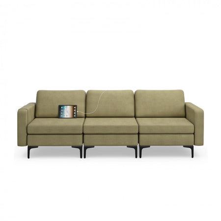 3-Seater Leather Sofa with USB Ports - Living Room Furniture