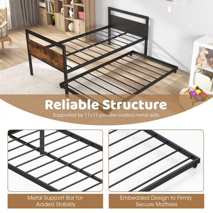 Costway Industrial-Style Metal Sofa Bed with Pull-Out Trundle
