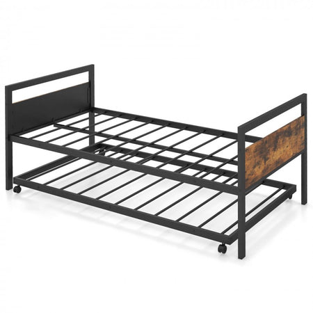Costway Industrial-Style Metal Sofa Bed with Pull-Out Trundle