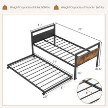 Charger l&#39;image dans la galerie, Costway Industrial-Style Metal Sofa Bed with Pull-Out Trundle
