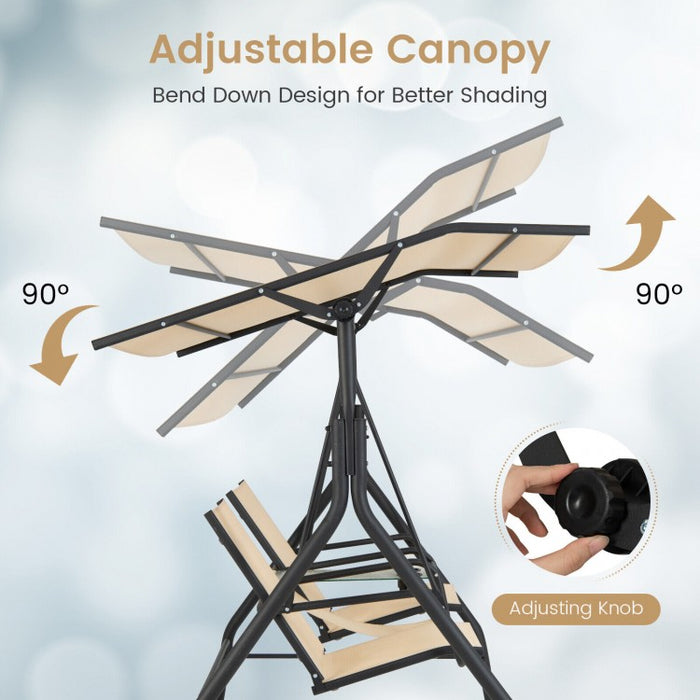 Costway Outdoor Patio Swing with Canopy and Adjustable Sunshade - Glass Table Included, Suitable for Terrace, Garden, and Pool
