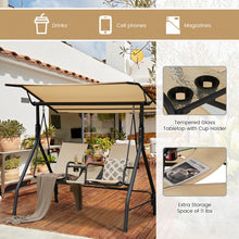Charger l&#39;image dans la galerie, Costway Outdoor Patio Swing with Canopy and Adjustable Sunshade - Glass Table Included, Suitable for Terrace, Garden, and Pool
