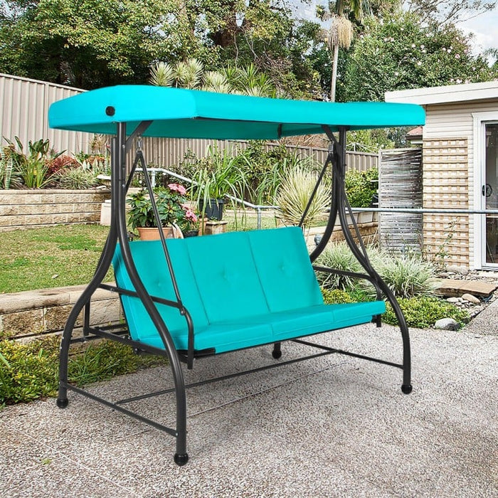 Outdoor Garden Patio Adjustable Canopy Green Swing Bed for 3 People