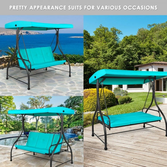 Outdoor Garden Patio Adjustable Canopy Green Swing Bed for 3 People