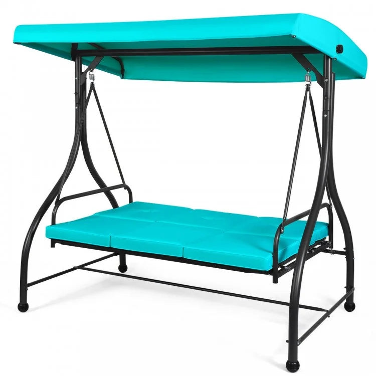 Outdoor Garden Patio Adjustable Canopy Green Swing Bed for 3 People