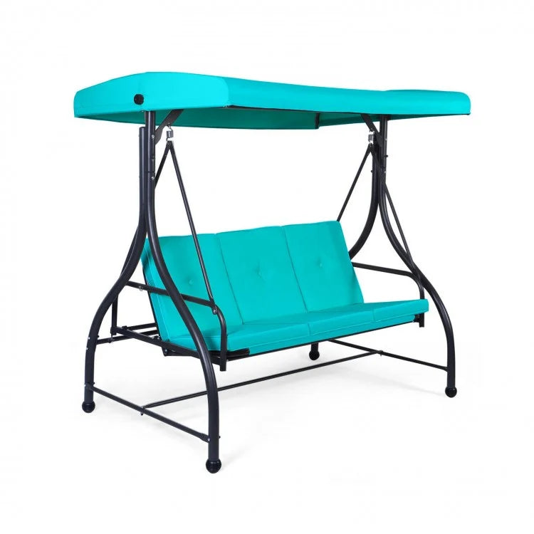 Outdoor Garden Patio Adjustable Canopy Green Swing Bed for 3 People