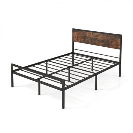 Costway Industrial Style Queen Size Bed Frame with Headboard, Footboard, and Storage Space - Full Size Bed Option Available