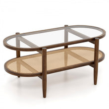 Charger l&#39;image dans la galerie, Modern Oval Glass Coffee Table with 2-Tier Storage - Suitable for Living Room and Office
