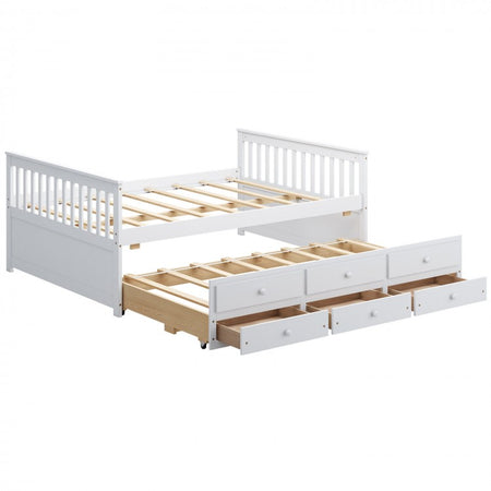 Modern Minimalist White Bed with Drawers, Casters and Sofa Function