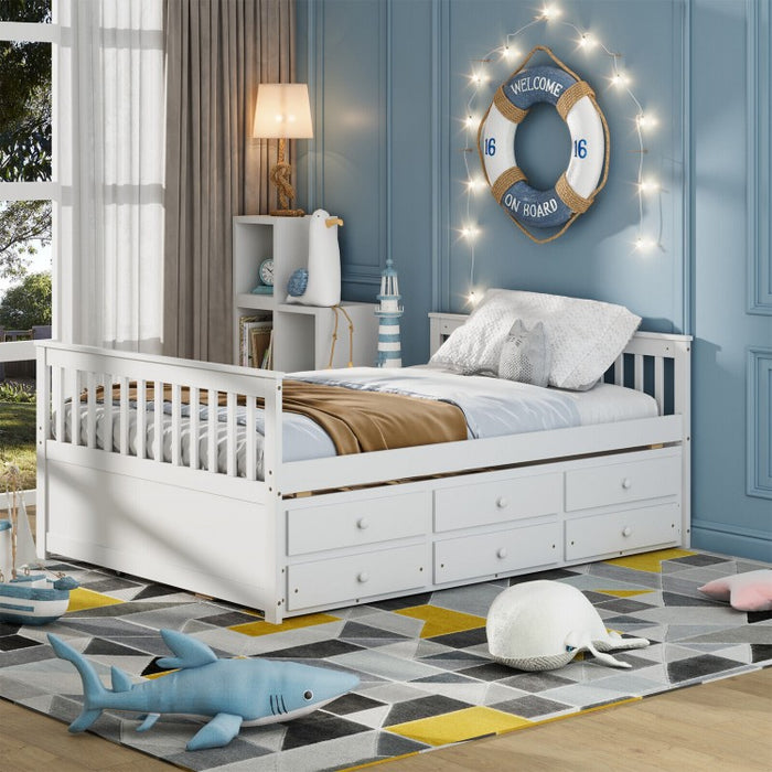 Modern Minimalist White Bed with Drawers, Casters and Sofa Function