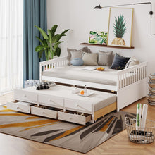Load image into Gallery viewer, Modern Minimalist White Bed with Drawers, Casters and Sofa Function
