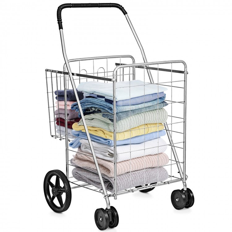 Outdoor Portable Double Basket Folding Shopping Cart