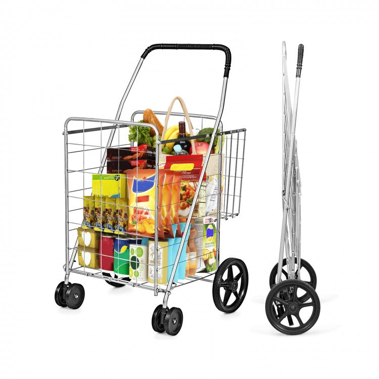 Outdoor Portable Double Basket Folding Shopping Cart