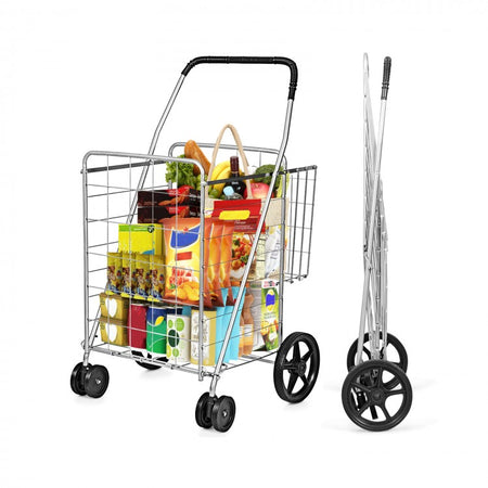 Outdoor Portable Double Basket Folding Shopping Cart