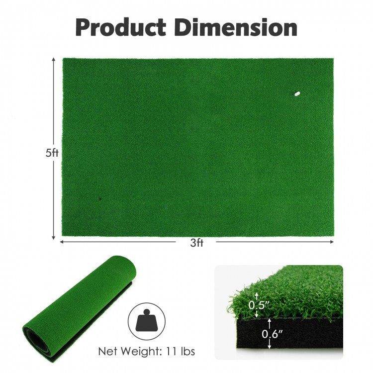 5' x 3' Golf Hitting Mat with Realistic Fairway, 3 Ball Holder, and Artificial Turf