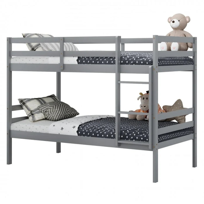 Modern Stylish Wood Double Children's Bed with Guard Rails and Ladder