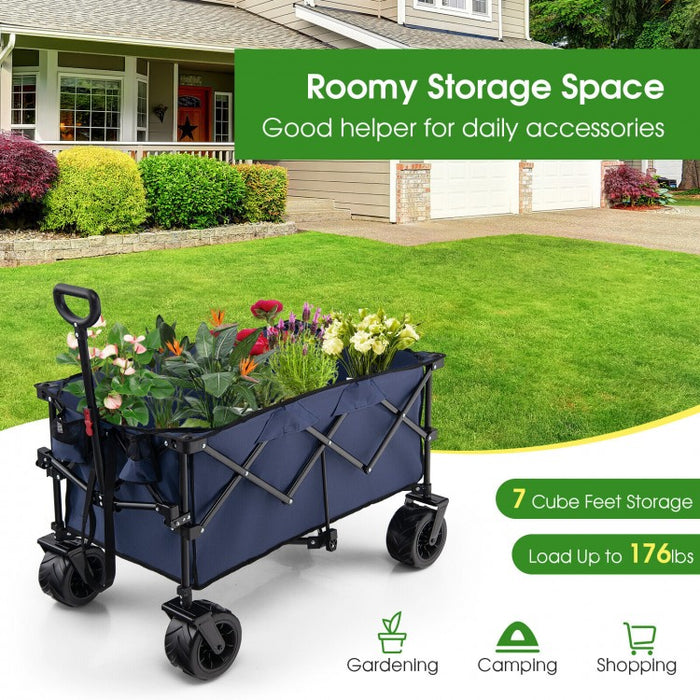Outdoor Garden Utility Cart with 4 Wheels and Foldable Handle