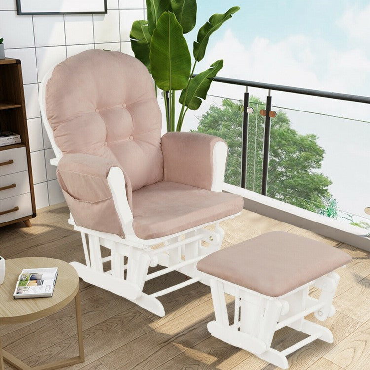 Multifunctional Wooden Glider Rocking Chair Set with Footrest
