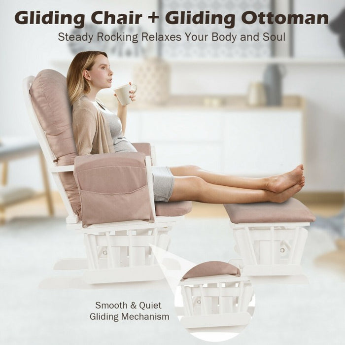 Multifunctional Wooden Glider Rocking Chair Set with Footrest