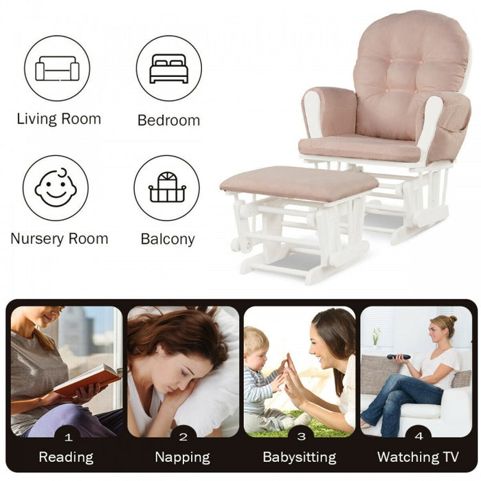 Multifunctional Wooden Glider Rocking Chair Set with Footrest