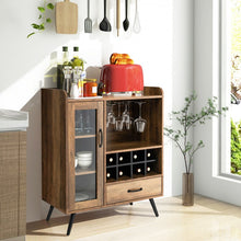 Load image into Gallery viewer, Costway Mid-Century Vintage Liquor Bar Cabinet with Glass Rack and Removable Wine Shelf - Suitable for Restaurant and Kitchen
