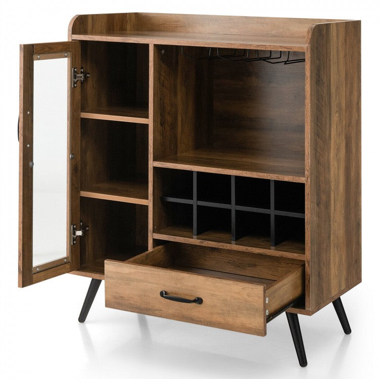 Costway Mid-Century Vintage Liquor Bar Cabinet with Glass Rack and Removable Wine Shelf - Suitable for Restaurant and Kitchen
