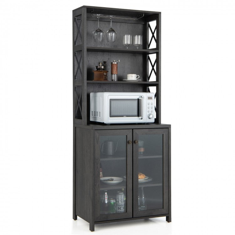 Costway Vintage Bar Cabinet Storage Unit with Adjustable Shelves - Suitable for Restaurant, Kitchen, and Bar