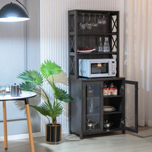Load image into Gallery viewer, Costway Industrial Style Tall Bar Cabinet with Glass Rack and Adjustable Shelves - Suitable for Restaurant and Cafe Bar
