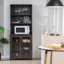 Load image into Gallery viewer, Costway Industrial Style Tall Bar Cabinet with Glass Rack and Adjustable Shelves - Suitable for Restaurant and Cafe Bar
